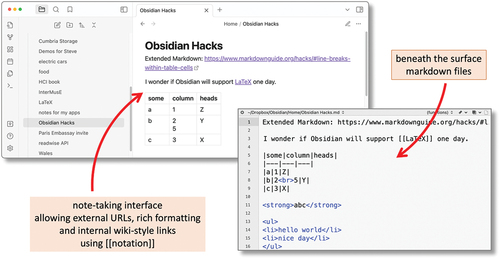 Figure 4. Obsidian – basic mode as markdown wiki. Links.