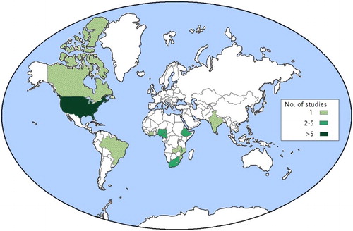 Figure 1. Countries in which the identified studies were based (n = 28).