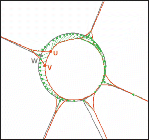 Figure 10. Ambiguous corresponding nodes between ATKIS and Tele Atlas. Dark grey lines: ATKIS; light grey lines: Tele Atlas; arrows: linkages.