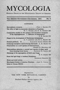 Cover image for Mycologia, Volume 33, Issue 6, 1941