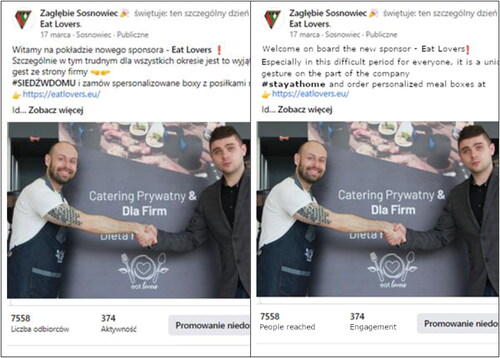 Figure 4. Commencement of cooperation between Zagłębie Sosnowiec and Eat Lovers.Source: Zagłębie Sosnowiec – official fan page