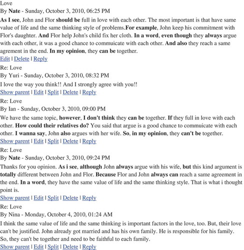 Figure 2. Nate’s online discussion thread.