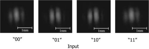 Figure 36. Output Interference light change. Input bits from left to right: "00," "01," "10," "11" [Citation55] (©2024 JJAP).