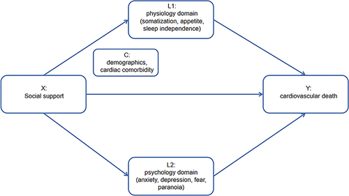 Figure 2 Directed Acyclic Graph (DAG) of the hypothesized causal pathway between social support and cardiovascular death.