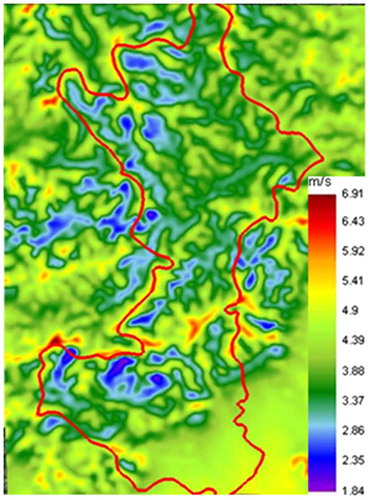 Figure 5. Wind speed contour over Huairou district at the height of 80 m.