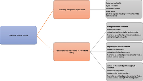 Figure 2 A flow diagram illustrating specific aspects of diagnostic genetic testing for LS not covered by current Health Education England’s Genomic Education Program (GEP, 2022) competency frameworks.