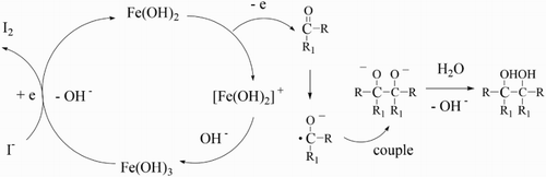 Scheme 2. The mechanism of reaction for Fe(OH)3/KI activate carbonyl compounds to form pinacol coupling.