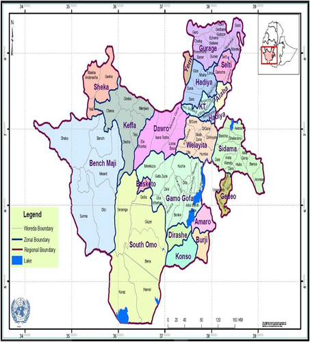 Figure 1 Map of Southern Nations Nationalities and Peoples Regional State (SNNPRS) displaying administrative zones and special woredas covered by the study (retrieved at: www.rippleethiopia.org/page/snnpr).