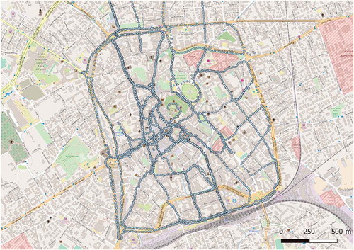 Figure 4. Fingerprint observations collected in the historical centre of Udine, an Italian city. Map Data © OpenStreetMap contributors, CC BY-SA.