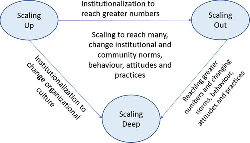 Figure 1. The three scaling dimensions (scaling out, scaling up and scaling deep). Source: Adapted from Moore et al. (Citation2015).