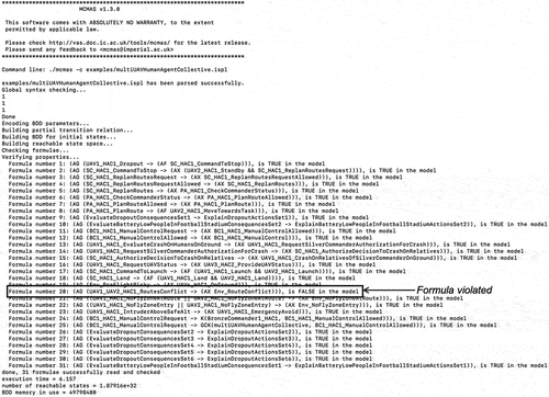 Figure 5. Example of verification results of formulae for case study in the command line.