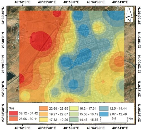 Figure 2. The spatial distribution of magnetic susceptibility in the study area.