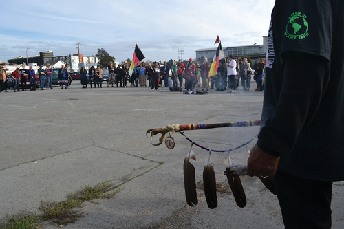 Figure 6. West Berkeley Shellmound interfaith vigil, November 2016. Source: Wendy Kenin, November 6, 2016. CC BY-ND 2.0 deed. https://www.flickr.com/photos/greendoula/30199922644/in/photostream/.