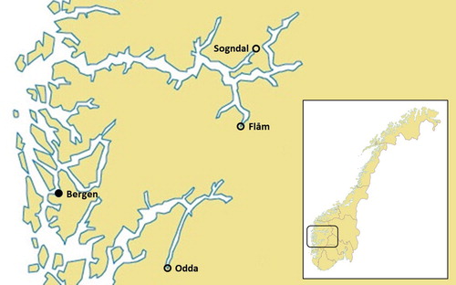 Figure 2. Case villages in Western Norway.Source: Geographical data are from Kartverket.