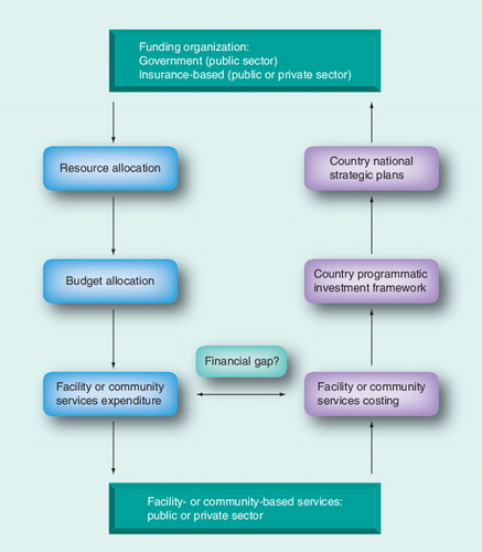 Figure 3. A country’s health sector resource cycle, describing the complementary nature of expenditure tracking and costing health services in countries.
