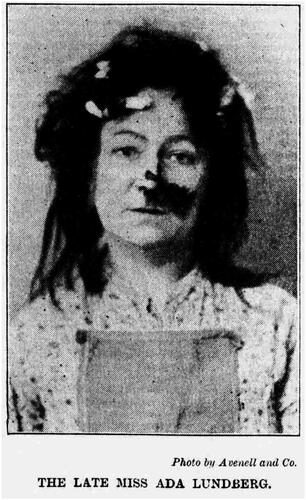 Ada Lundberg as her hugely popular maid of all work character in Tooraladdie, complete with boot polish on her face. (from her obituary in The Era, 1899).