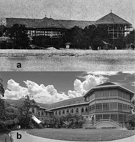 Figure 11. (A) Munthatu rattanaroj villa under construction in 1892. (b) vimanmek mansion in 2014.