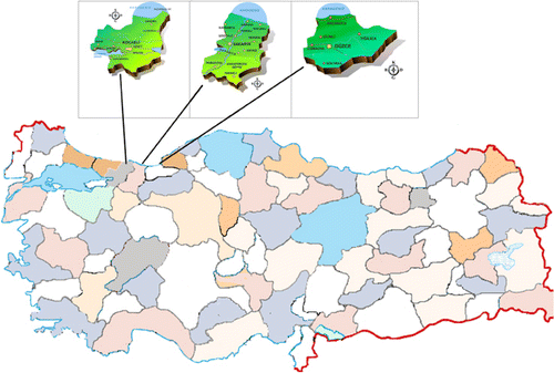 Figure 1. Sample places of milk and cheese samples. Image from http://turkleronline.net/bulmaca/turkiye_haritasi/turkiye_haritasi.htm.