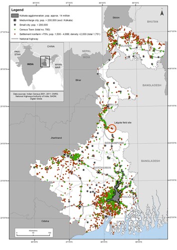 Figure 4. West Bengal’s evolving urban system, including census towns and high nonfarm settlements.Source: Authors’ adaptation of census data.