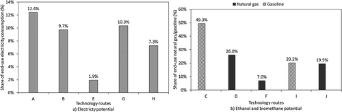 Figure 10. Share of end-use energy consumption by an energy source that could be replaced by the technology routes