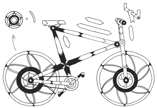 Figure 1. The example solution provided to stimulated participants in Study 1. The sketch used is a modification of the ECO 07 Compactable Urban Bicycle (Aleman, Citation2009).