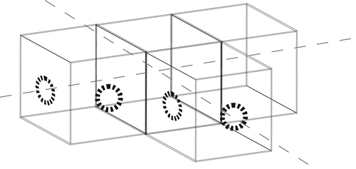 Figure 1. Basic structure of the simulated robots. Each robot can be assembled on each of its sides. The robot can move in any direction on the x–y axis.