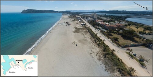 Figure 2. Immersive image of a section of Poetto beach (location: red rectangle) acquired by drone.