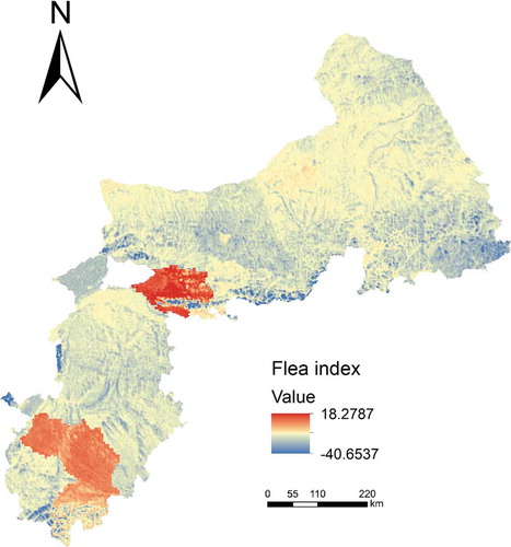 Figure 6. Spatial distribution map of flea index based on MLR.