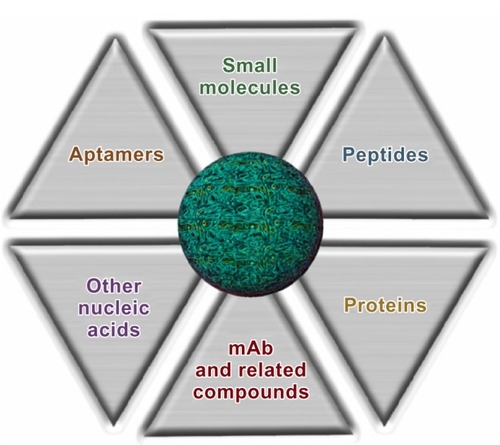 Figure 4 Types of ligands used for targeted nanoparticles.Abbreviation: mAb, monoclonal antibody.