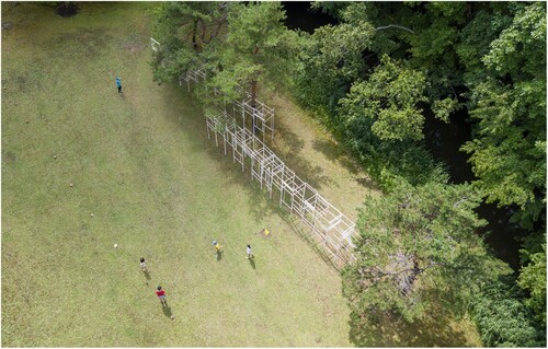 Figure 2. Photograph of 107 m3 Pavilion. Wood construction, approx. total length 35.7 m. Benizakura Park, Sapporo. Photograph courtesy of author.