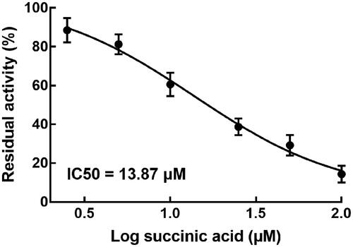 Figure 2. The effect of succinic acid (0, 2.5, 5, 10, 25, 50, and 100 μM) on the activity of CYP2C9 in rat liver microsomes.