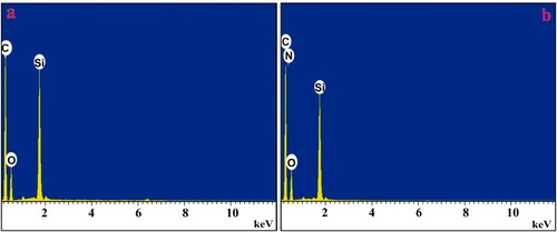 Figure 5. EDX images of (a) UGCPS and (b) PGMGCPS.