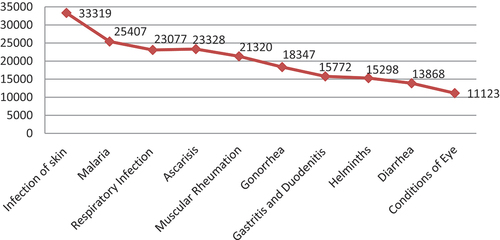 Figure 4. Top ten diseases which affected people of Gjjam province in 1998.