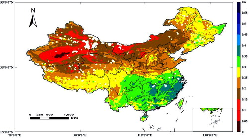 Figure 2. Spatial distributions of ESA CCI soil moisture product in China in 2013.