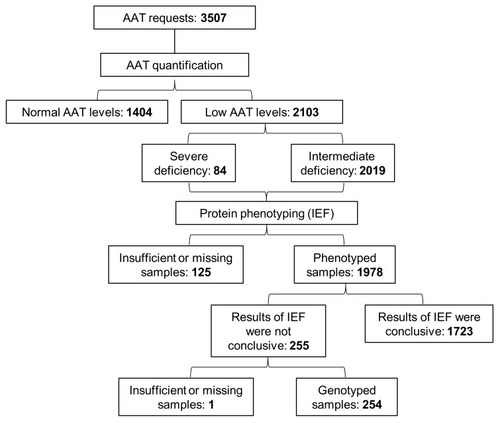 Figure 1 Diagnostic algorithm followed in the study and number of samples obtained in each step.