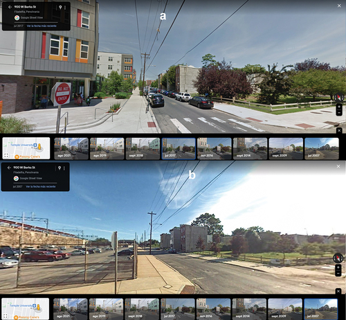Google Street View image of a crossroads in Philadelphia in 2017 (A) and 2007 (B) © 2023 Google. Terms and conditions for use of images applies.