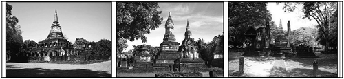 Figure 11. Images of: 1)Wat Chang Lom; 2) Wat Chedi Chet Thaew; and 3) Wat Nang Phaya, at Si Satchanalai Historical Park