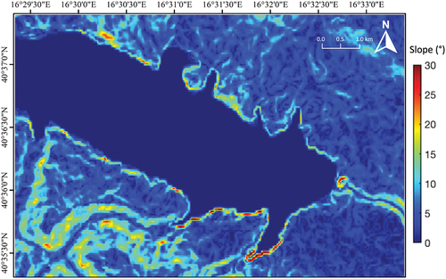 Figure 2. Slope map derived from the 30 m SRTM DEM.