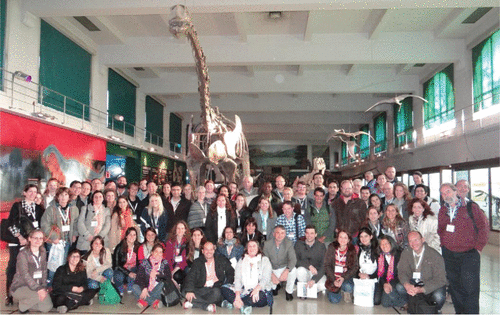 Figure 1. Participants of the MFIS conference, May 2016, in front of a collection of Argentinian fossils at the Museo Argentino de Ciencias Naturales “Bernardino Rivadavia”.