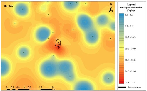 Figure 4. Geo-Spatial distribution of 226Ra in the soils of the study area.