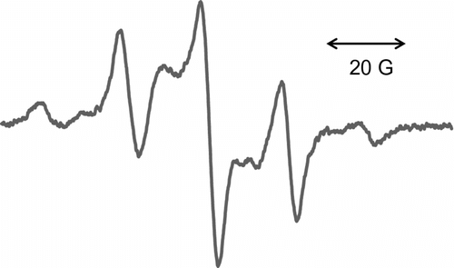 Figure 8 ESR spectrum of the radical produced in t-PIrDM20 under photo-irradiation.