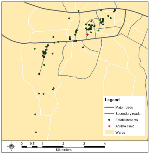 Figure 1 Location of establishments in Arusha, Tanzania.