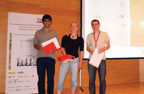 Figure 2. Winners of the best poster awards. From left to right, C. Sánchez, K. Geese and P.D. Brimicombe.