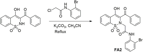 Scheme 1 Synthesis of targeted 2-(3-benzoyI-4-hydroxy-1,1-dioxido-2H-benzo[e][1,2jthiazin-2-yI)-N-(2-bromophenyl) acetamide.