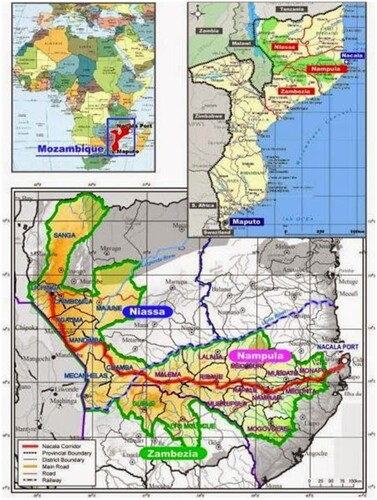 Figure 1. Nacala Corridor and its location in Mozambique. Source: ProSAVANA-PD Citation2013.
