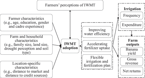 Figure 1. Influencing pathways of perceptions, adoption and impacts of integrated water management technology (IWMT).