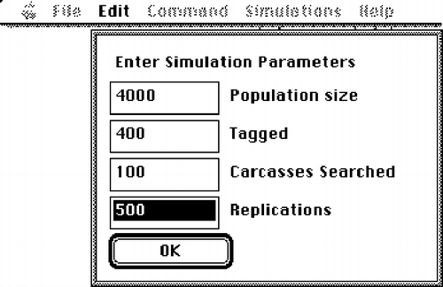 Figure 2. An Example of the Input Screen Used to Set the Simulation Parameters.