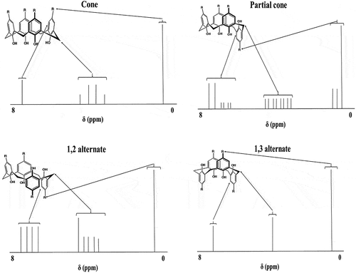 Figure 3. 1H NMR spectra for each p-tert-butylcalix[4]arene’s conformation (R = tert-butyl).