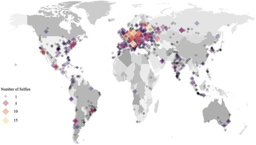 Figure 1. Locations of publicly posted selfies.