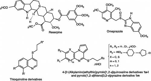 Figure 1 Structure of reserpine, omeprazole, thioquinoline derivatives and new compounds 1a-m.